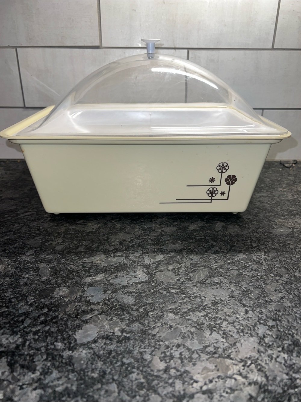 MCM Cream Plastic Food Storage Dish with Clear Dome Lid. Great for bbq, lake.